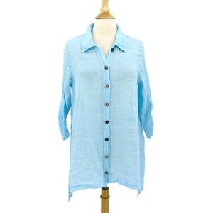 Click by Color Me cotton Tunic‎ womens size Large Blue 100% Linen Coastal Beach